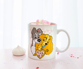 Disney Lady and the Tramp Doodle Sketch Hearts Ceramic Mug | Holds 20 Ounces