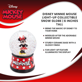 Disney Minnie Mouse Light-Up Collectible Snow Globe | 6 Inches Tall