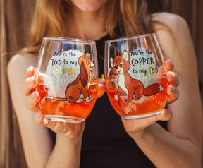 Disney The Fox and the Hound 20-Ounce Teardrop Stemless Wine Glass | Set of 2