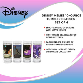 Disney Memes 10-Ounce Tumbler Glasses | Set of 4
