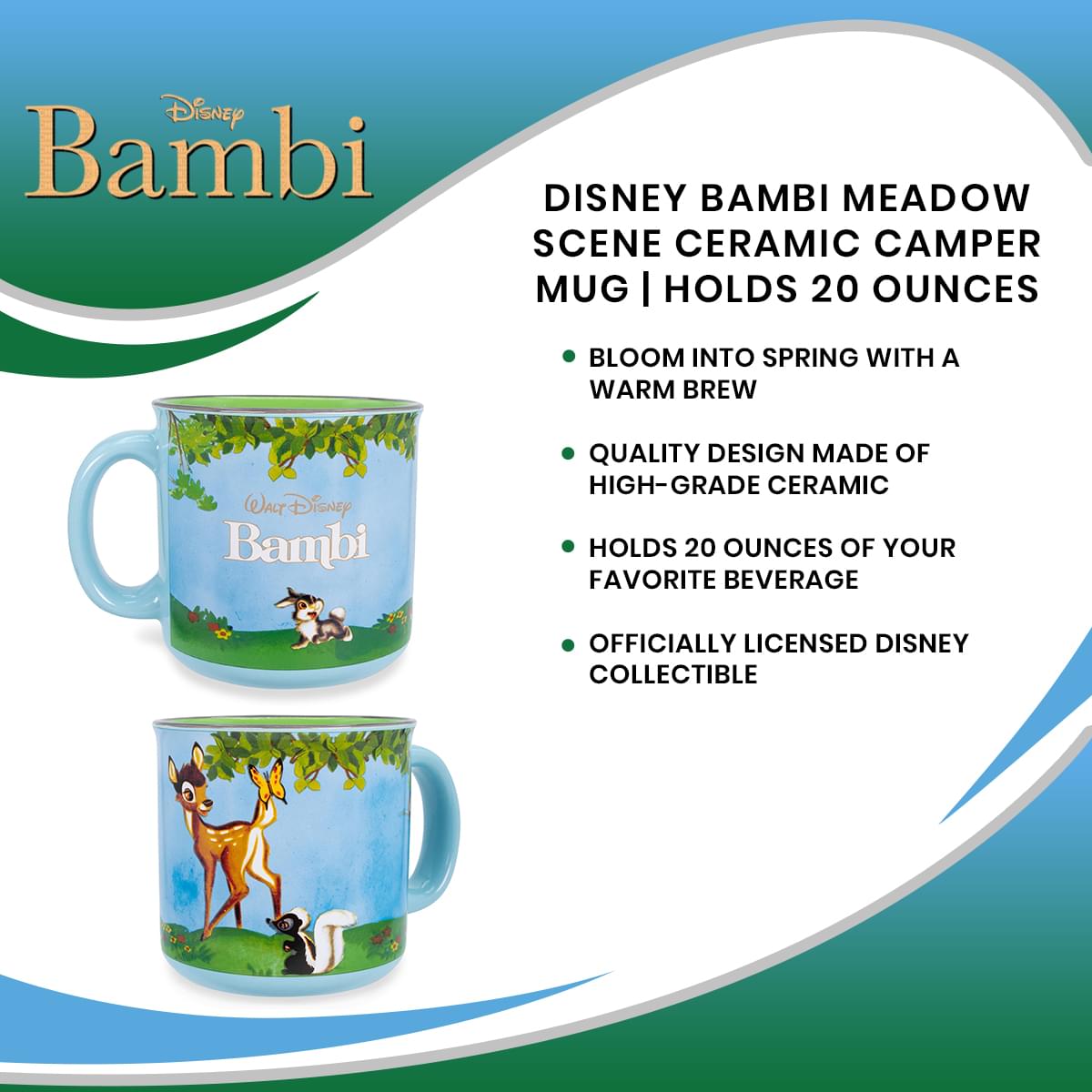 Disney Bambi Meadow Scene Ceramic Camper Mug | Holds 20 Ounces