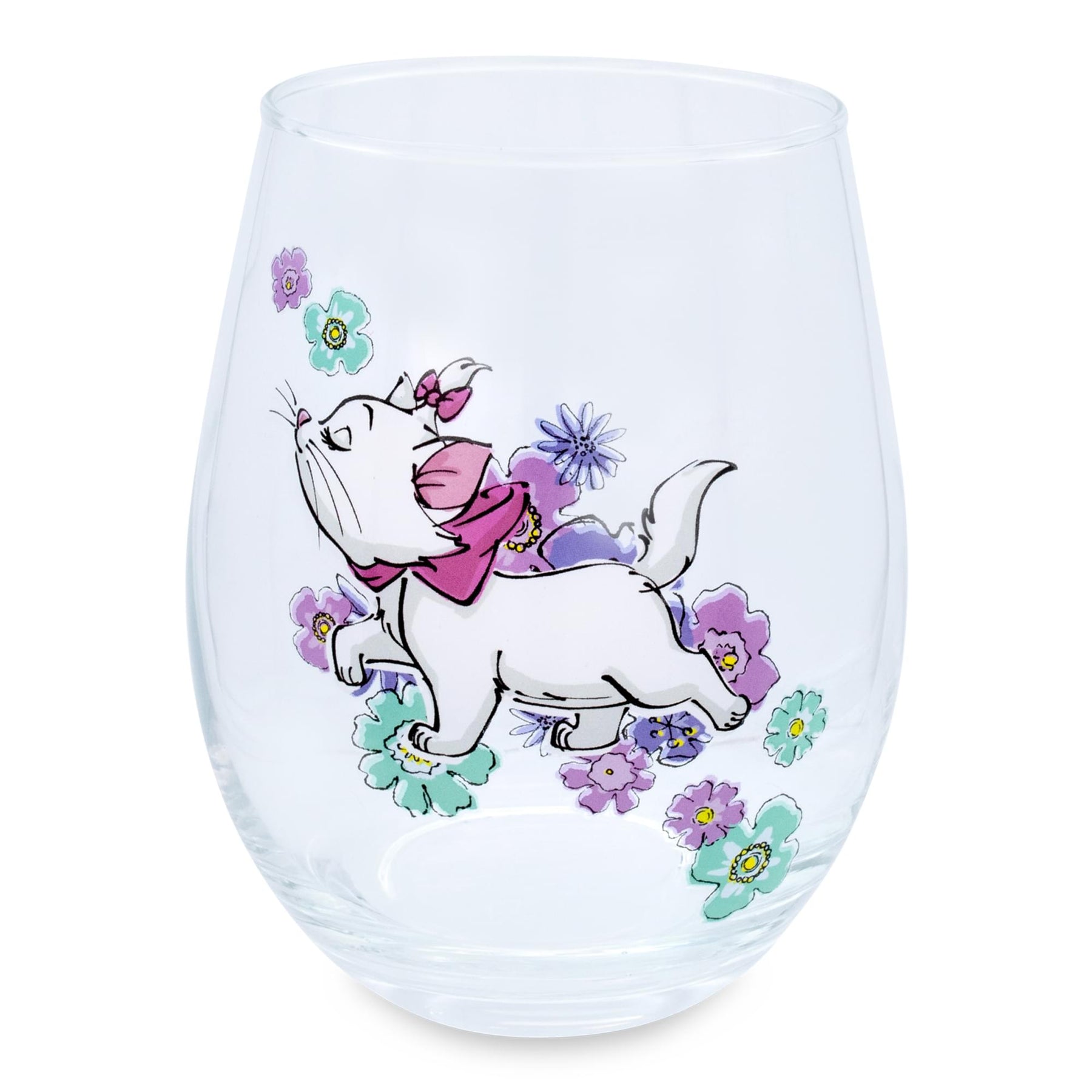 Disney The Aristocats Marie Walking Teardrop Stemless Wine Glass | Holds 20 Ounces