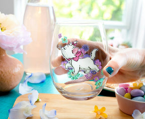 Disney The Aristocats Marie Walking Teardrop Stemless Wine Glass | Holds 20 Ounces