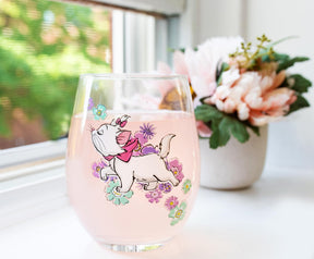 Disney The Aristocats Marie Walking Teardrop Stemless Wine Glass | Holds 20 Ounces
