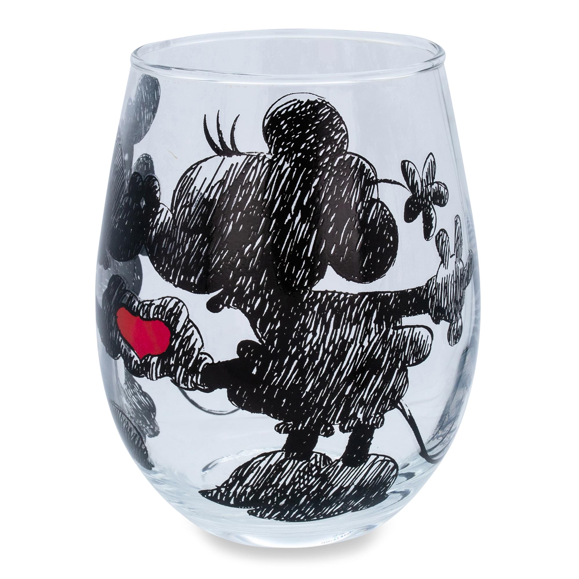 Disney Mickey and Minnie Mouse Teardrop Stemless Wine Glass | Holds 20 Ounces