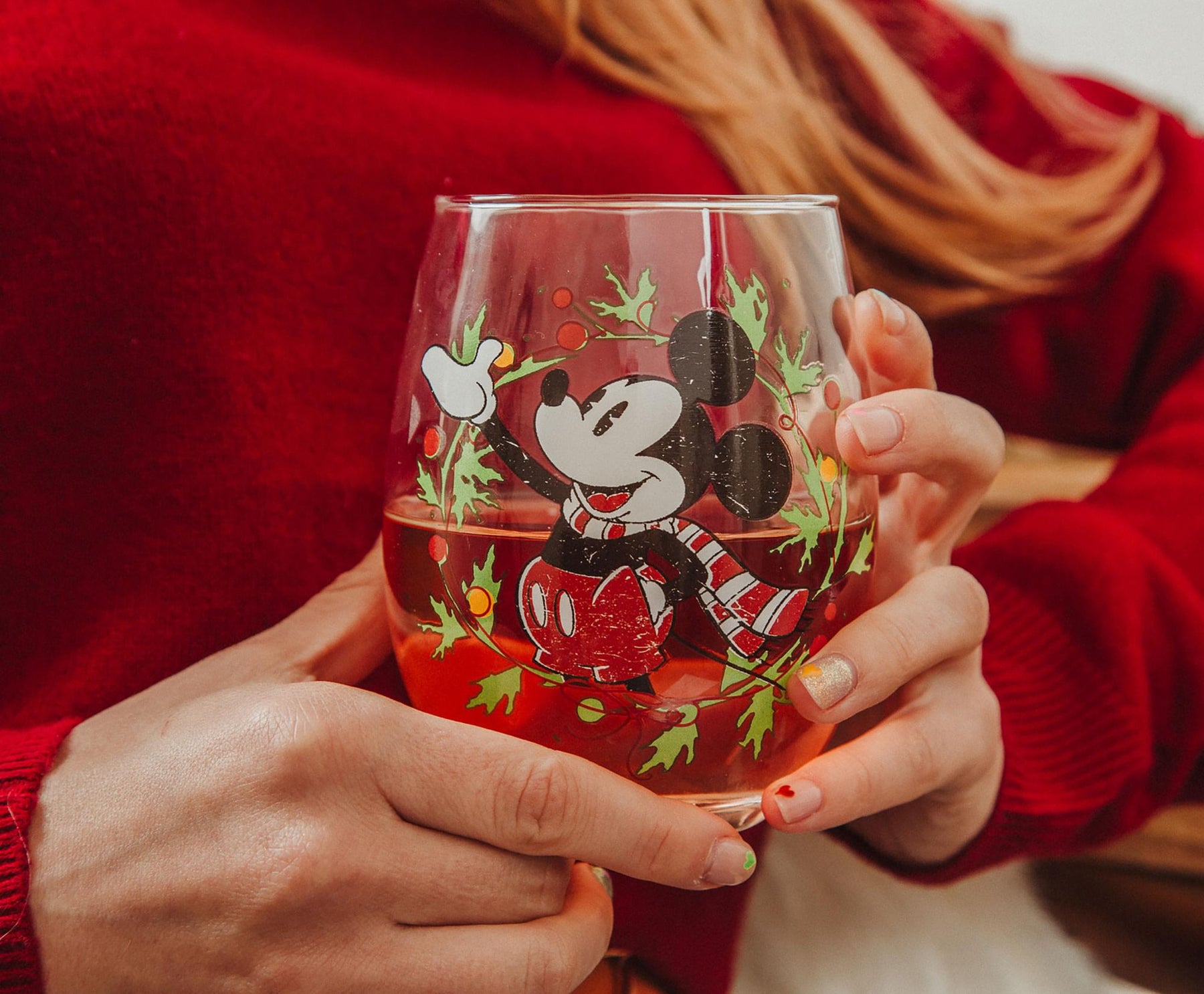 Silver Buffalo Disney Minnie Mouse Christmas Wreath Stemless Wine
