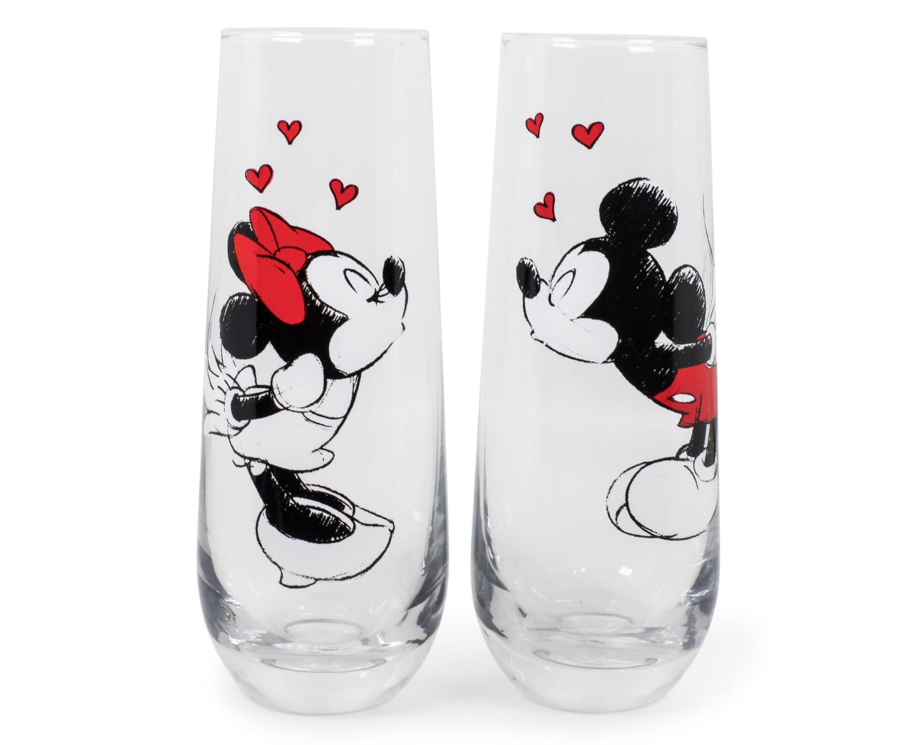 Mickey and Minnie Kiss Hearts 2pc Stemless Fluted Glass Set