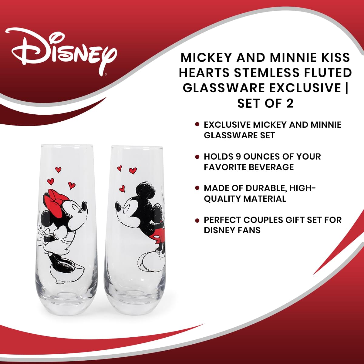 Mickey and Minnie Kiss Hearts Stemless Fluted Glassware Exclusive | Set of 2