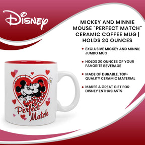 Mickey and Minnie Mouse "Perfect Match" Ceramic Coffee Mug | Holds 20 Ounces
