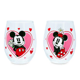 Disney Minnie and Mickey Mouse Hearts Stemless Wine Glasses | Set of 2