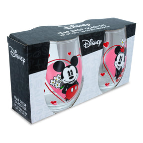 Disney Minnie and Mickey Mouse Hearts Stemless Wine Glasses | Set of 2