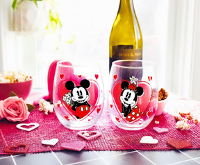 Disney Minnie and Mickey Mouse Hearts Stemless Wine Glasses | Set of 2