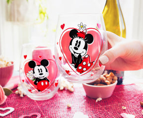 Disney Minnie and Mickey Mouse Hearts Stemless Wine Glasses | Set of 2