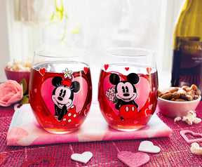 Disney Minnie and Mickey Mouse Hearts Stemless Wine Glasses | Set of 2