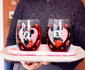 Disney Minnie and Mickey Mouse Hearts Stemless Wine Glasses | Set of 2