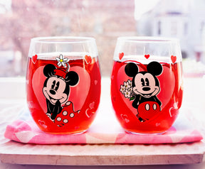 Disney Minnie and Mickey Mouse Hearts Stemless Wine Glasses | Set of 2