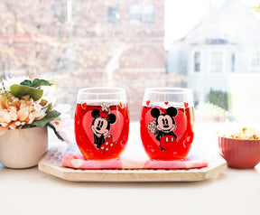 Disney Minnie and Mickey Mouse Hearts Stemless Wine Glasses | Set of 2