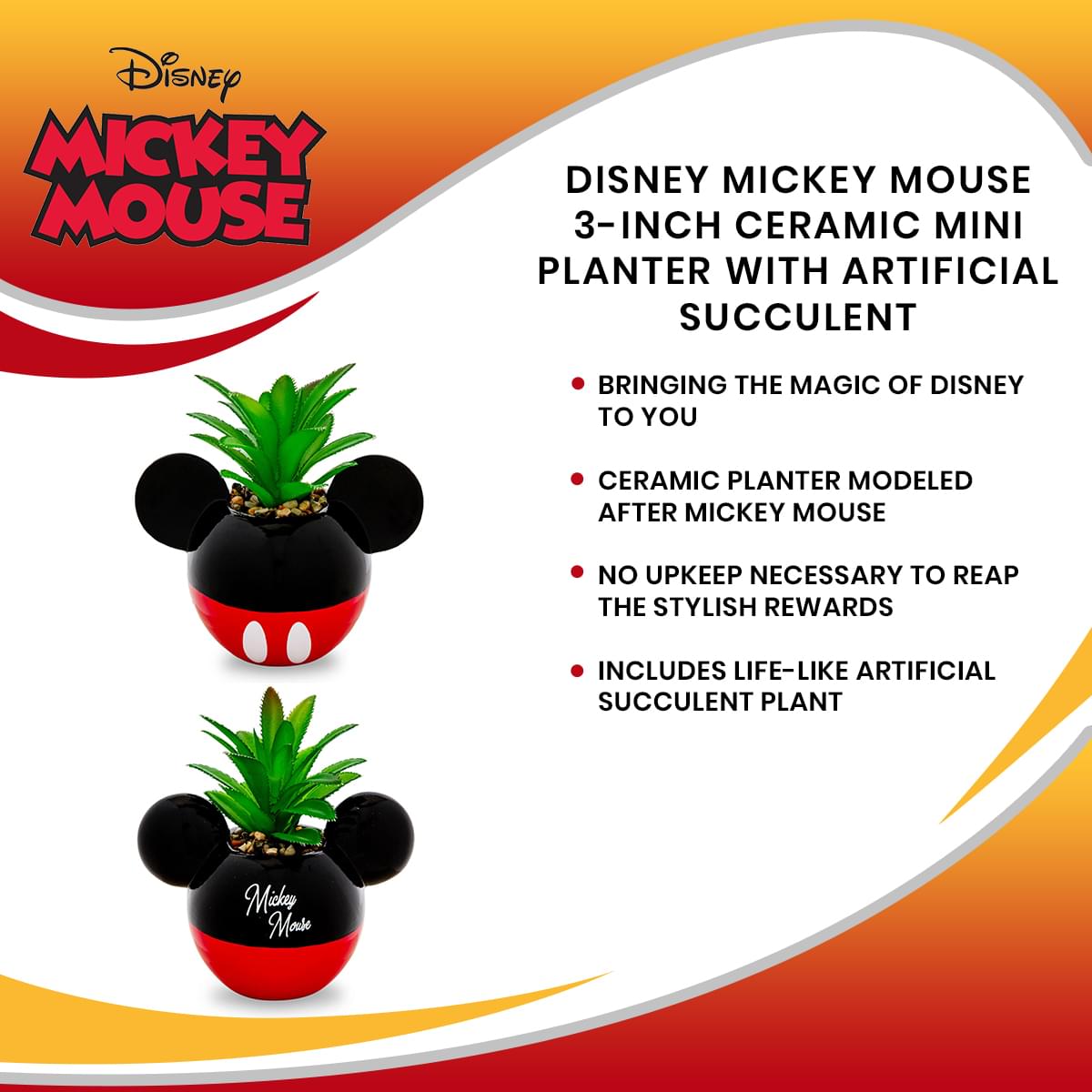 Disney Mickey Mouse 3-Inch Ceramic Mini Planter with Artificial Succulent