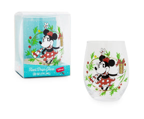 Disney Minnie Mouse Christmas Wreath Stemless Wine Glass | Holds 20 Ounces