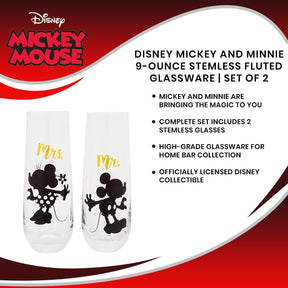 Disney Mickey and Minnie 9-Ounce Stemless Fluted Glassware | Set of 2