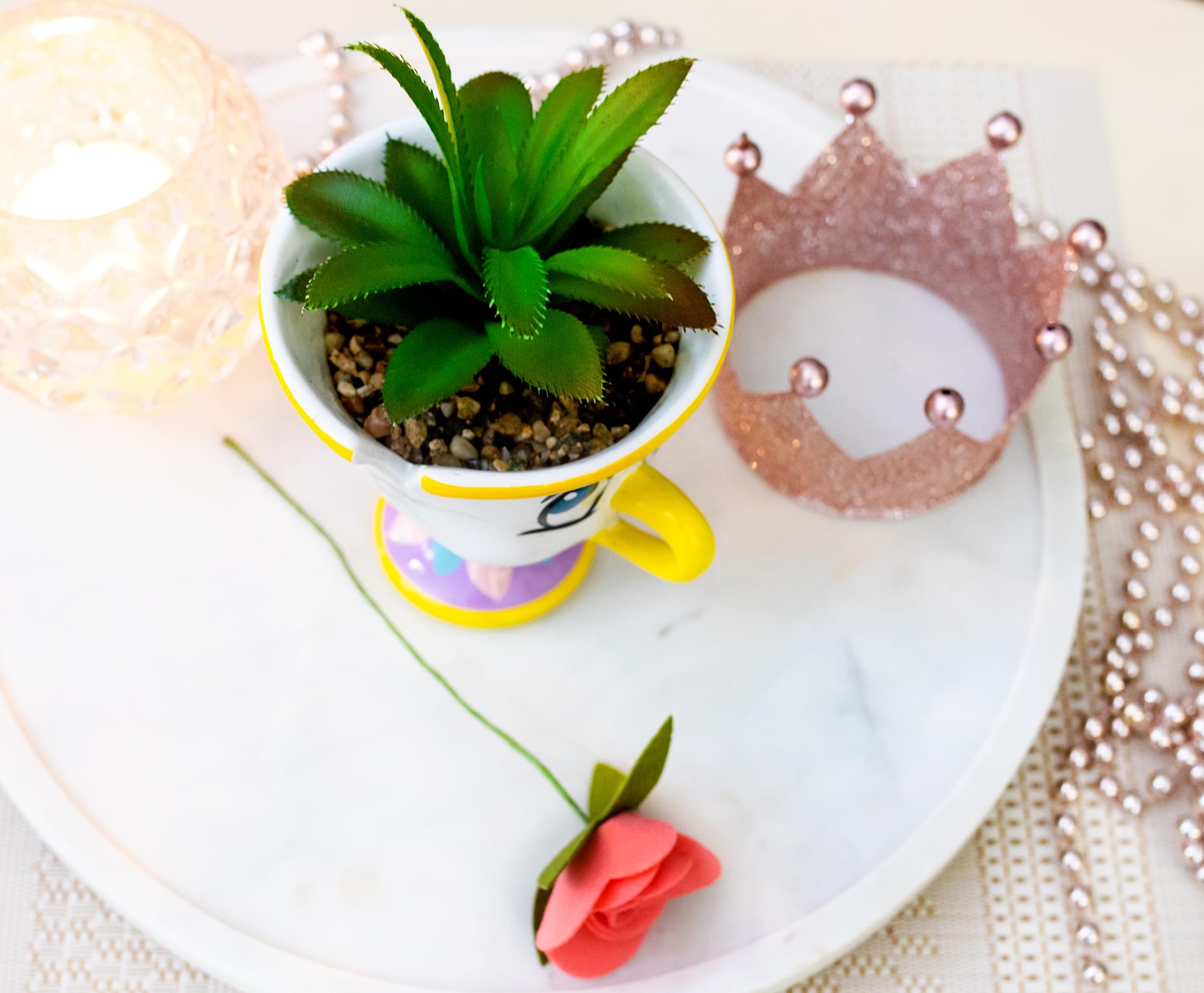 Disney Beauty and the Beast Chip 3-Inch Mini Planter with Artificial Succulent