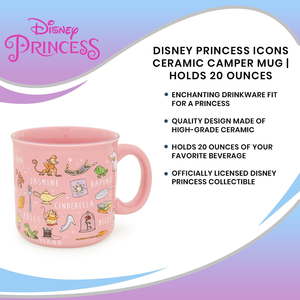 Disney Princess Icons Ceramic Camper Mug | Holds 20 Ounces
