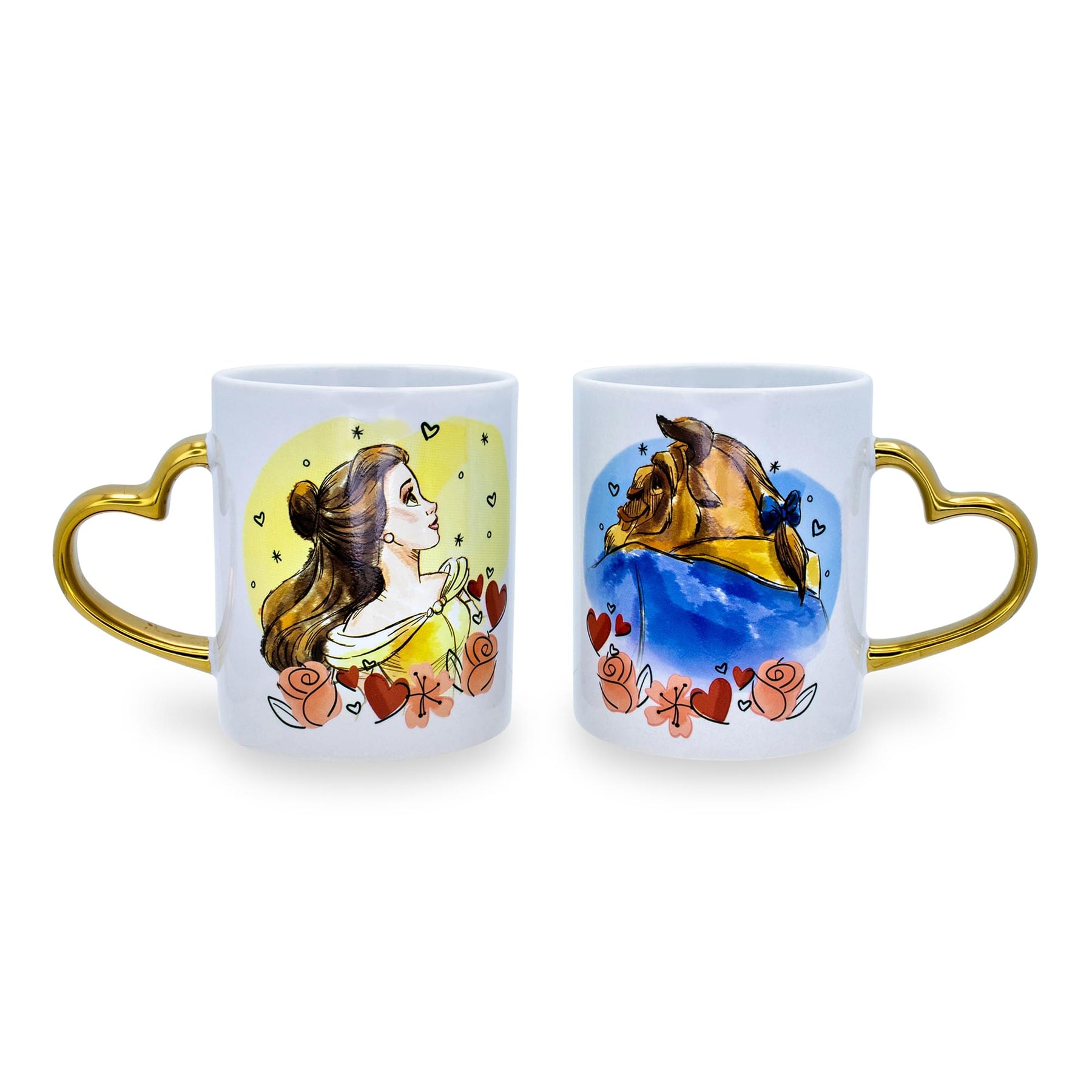 Disney Beauty and the Beast Sculpted Handle Mug Set | Each Holds 14 Ounces