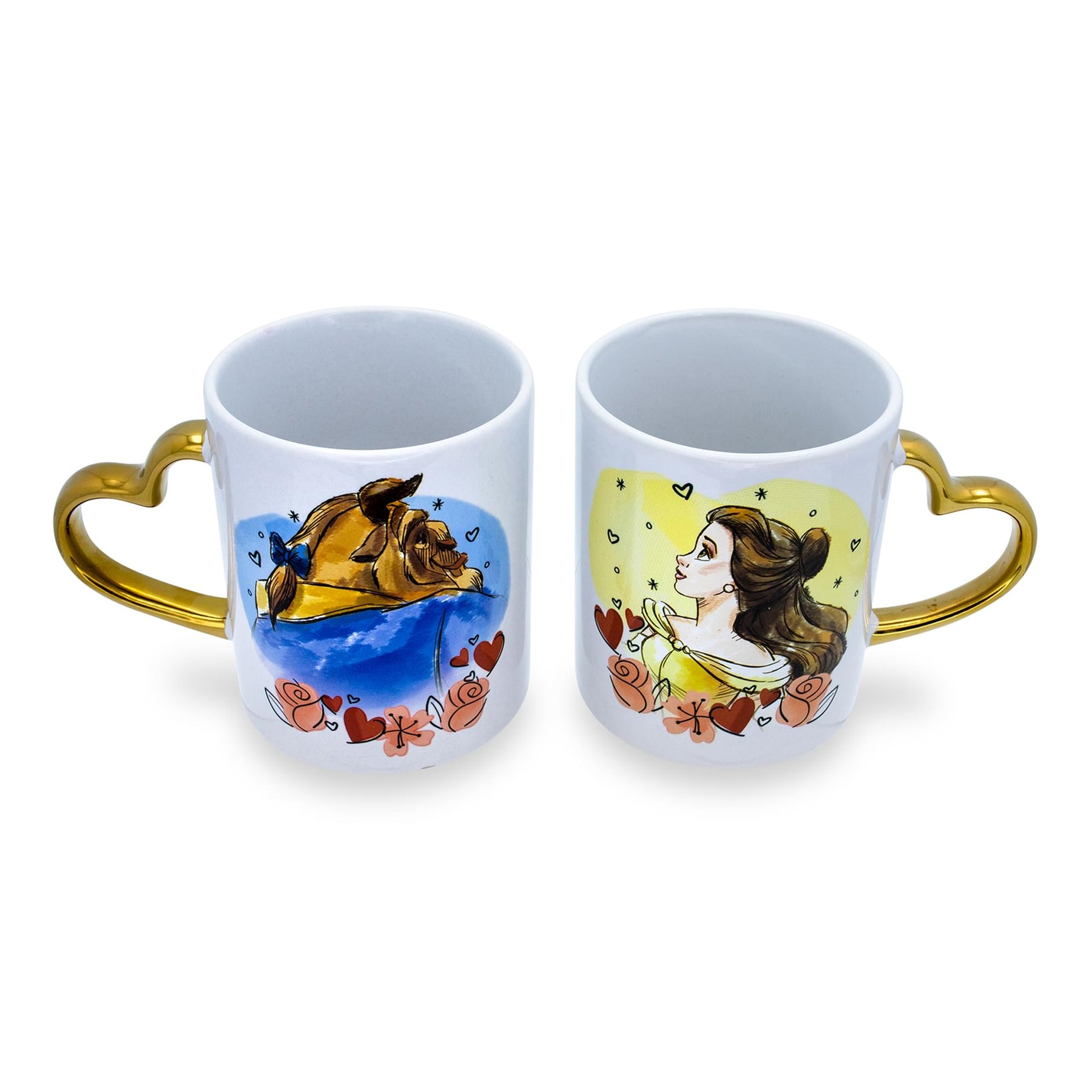 Disney Beauty and the Beast Sculpted Handle Mug Set | Each Holds 14 Ounces