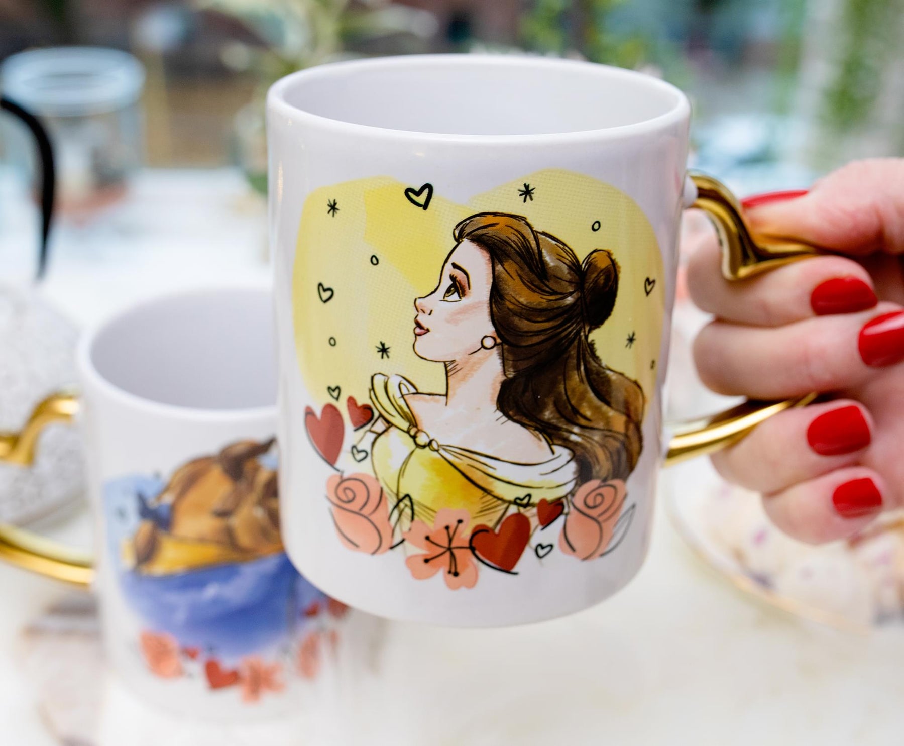 Disney Beauty and the Beast Sculpted Handle Mug Set | Each Holds 14 Ounces