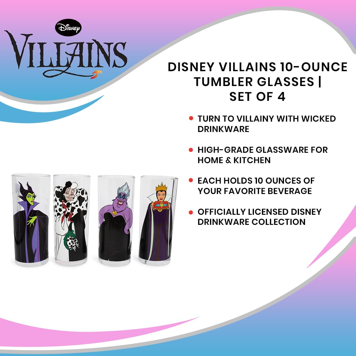 Disney Villains 10-Ounce Tumbler Glasses | Set of 4