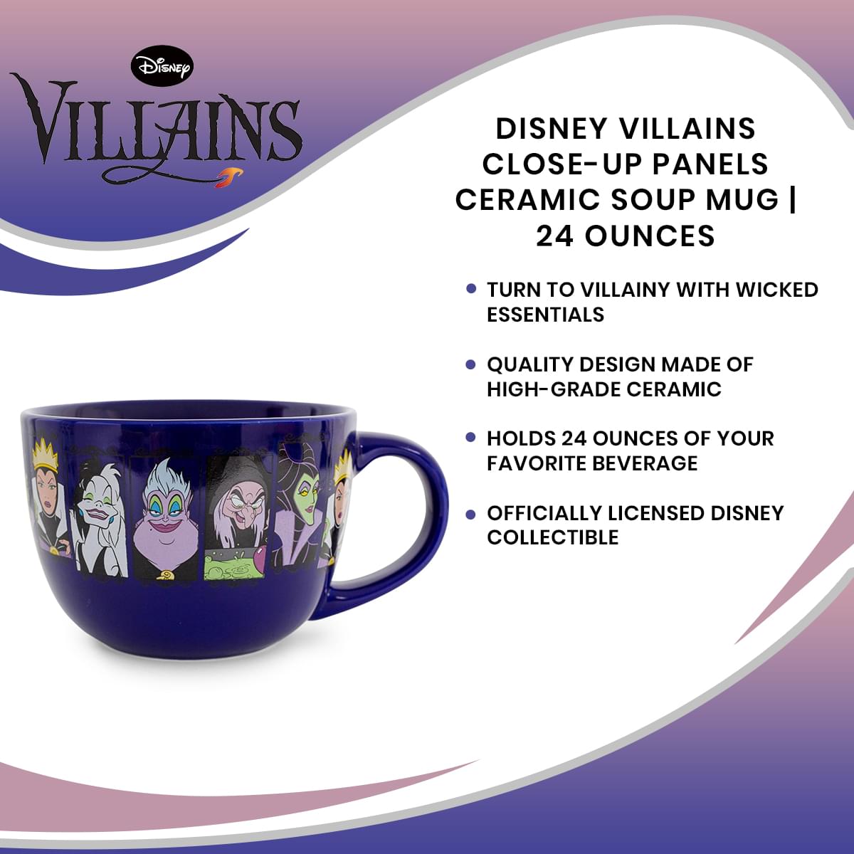 Disney Villains Close-Up Panels Ceramic Soup Mug | 24 Ounces