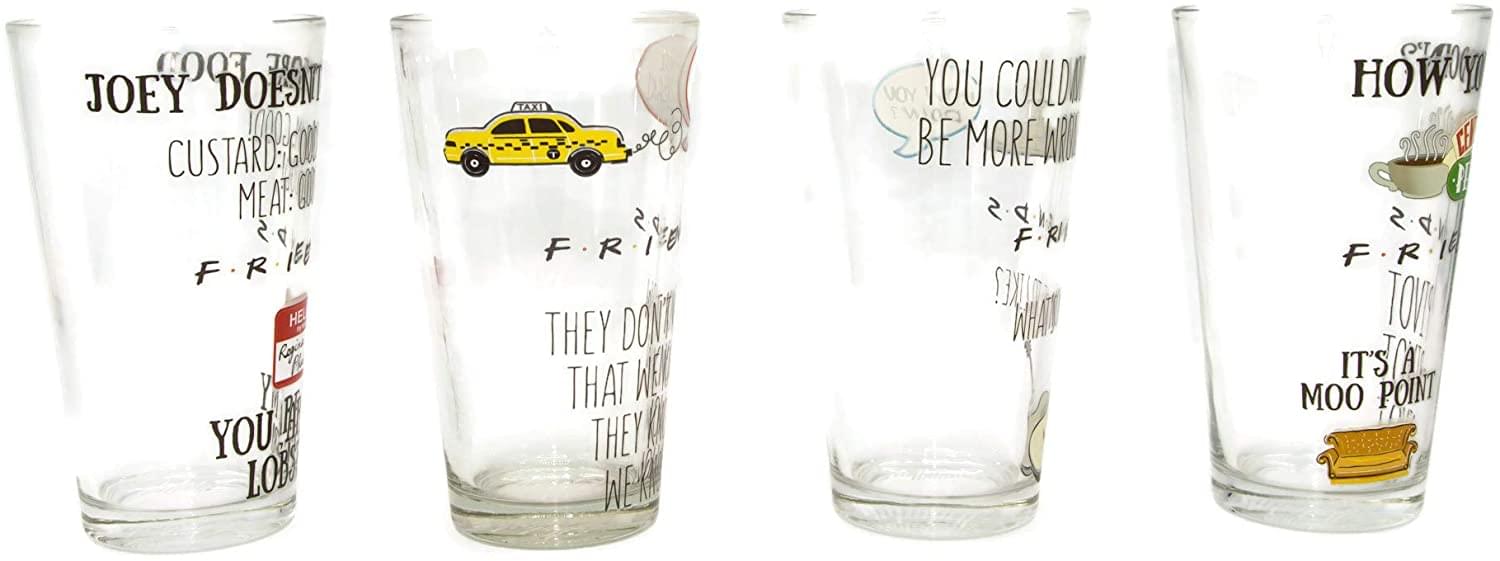 Friends Multi-Quote Pattern 16-Ounce Pint Glasses | Set of 4