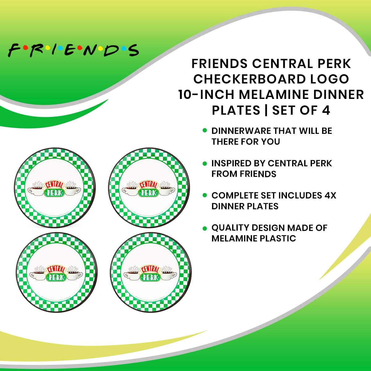 Friends Central Perk Checkerboard Logo 10-Inch Melamine Dinner Plates | Set of 4