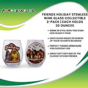 Friends Holiday Stemless Wine Glass Collectible 2-Pack | Each Holds 20 Ounces