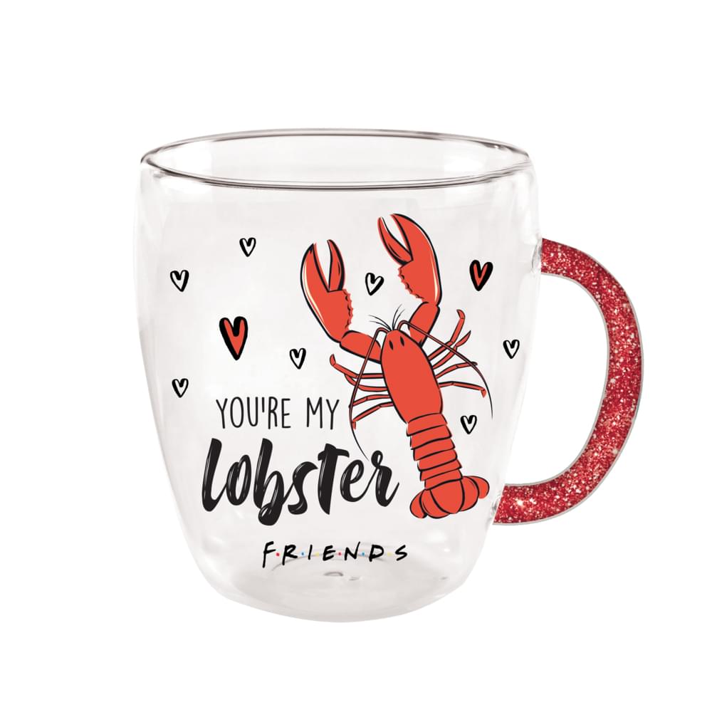 Friends You're My Lobster 14 Ounce Glitter Handle Glass Mug