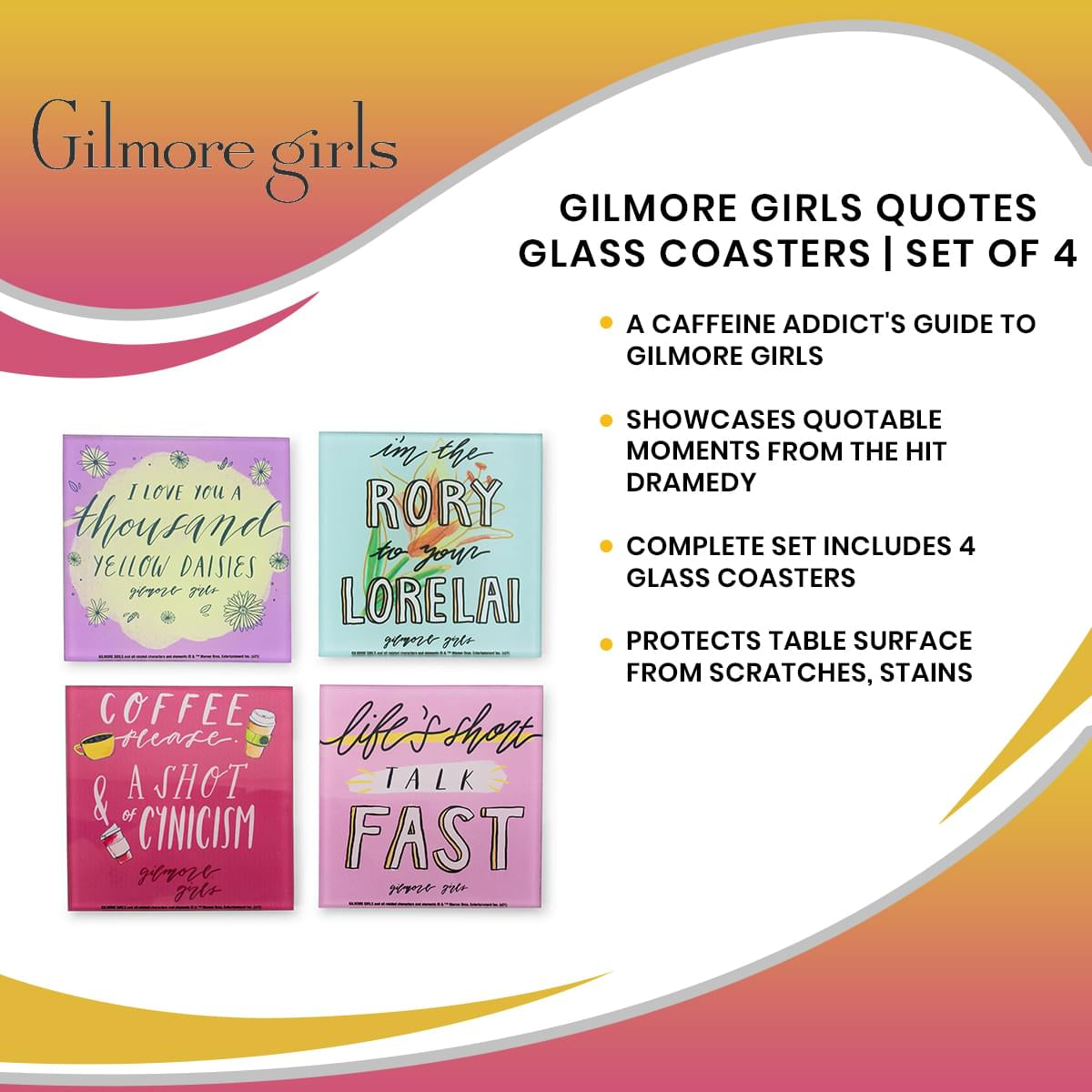 Gilmore Girls Quotes Glass Coasters | Set of 4