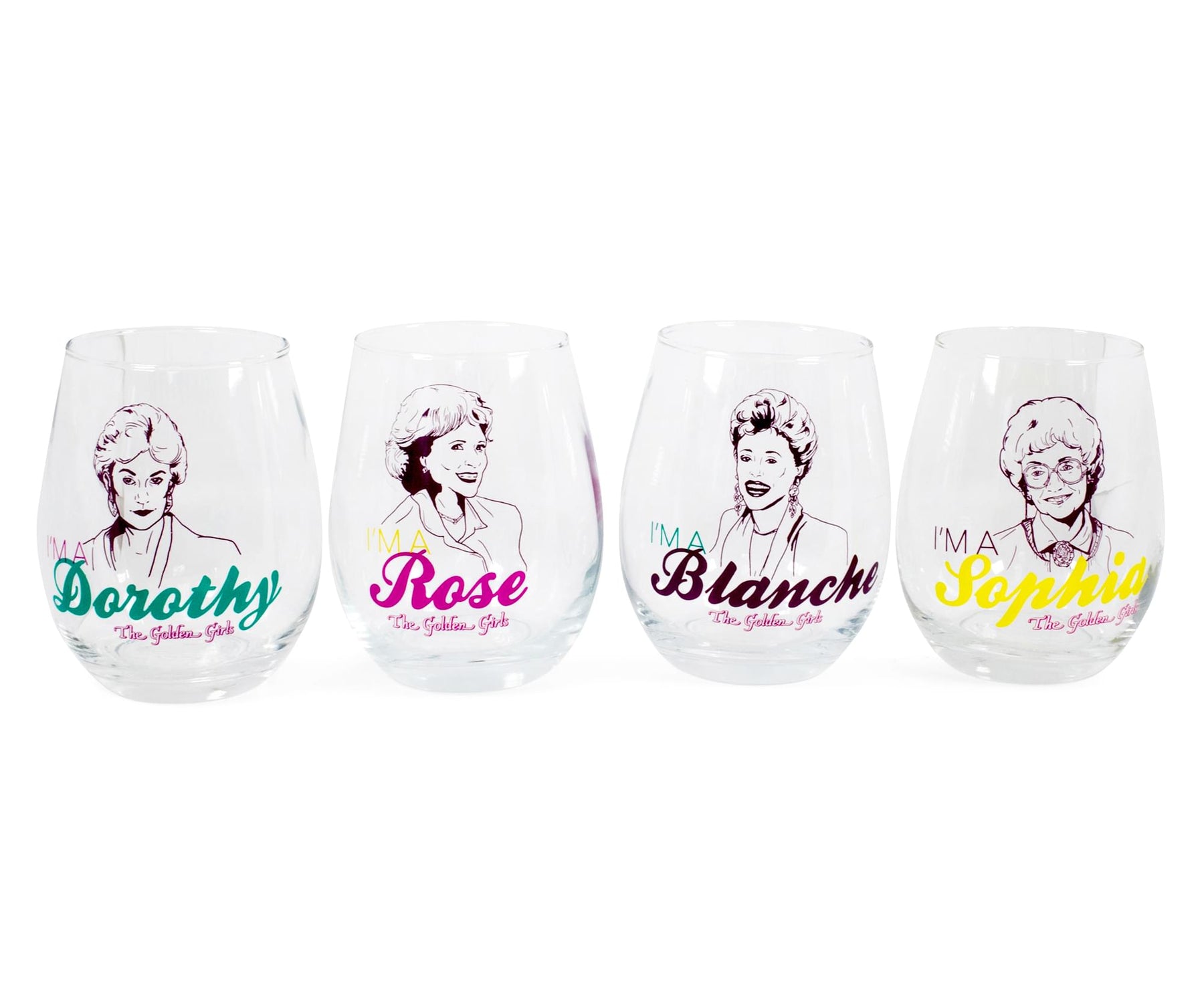 The Golden Girls Stemless Wine Glass Collectible Set of 4 | Each Holds 20 Ounces