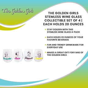 The Golden Girls Stemless Wine Glass Collectible Set of 4 | Each Holds 20 Ounces