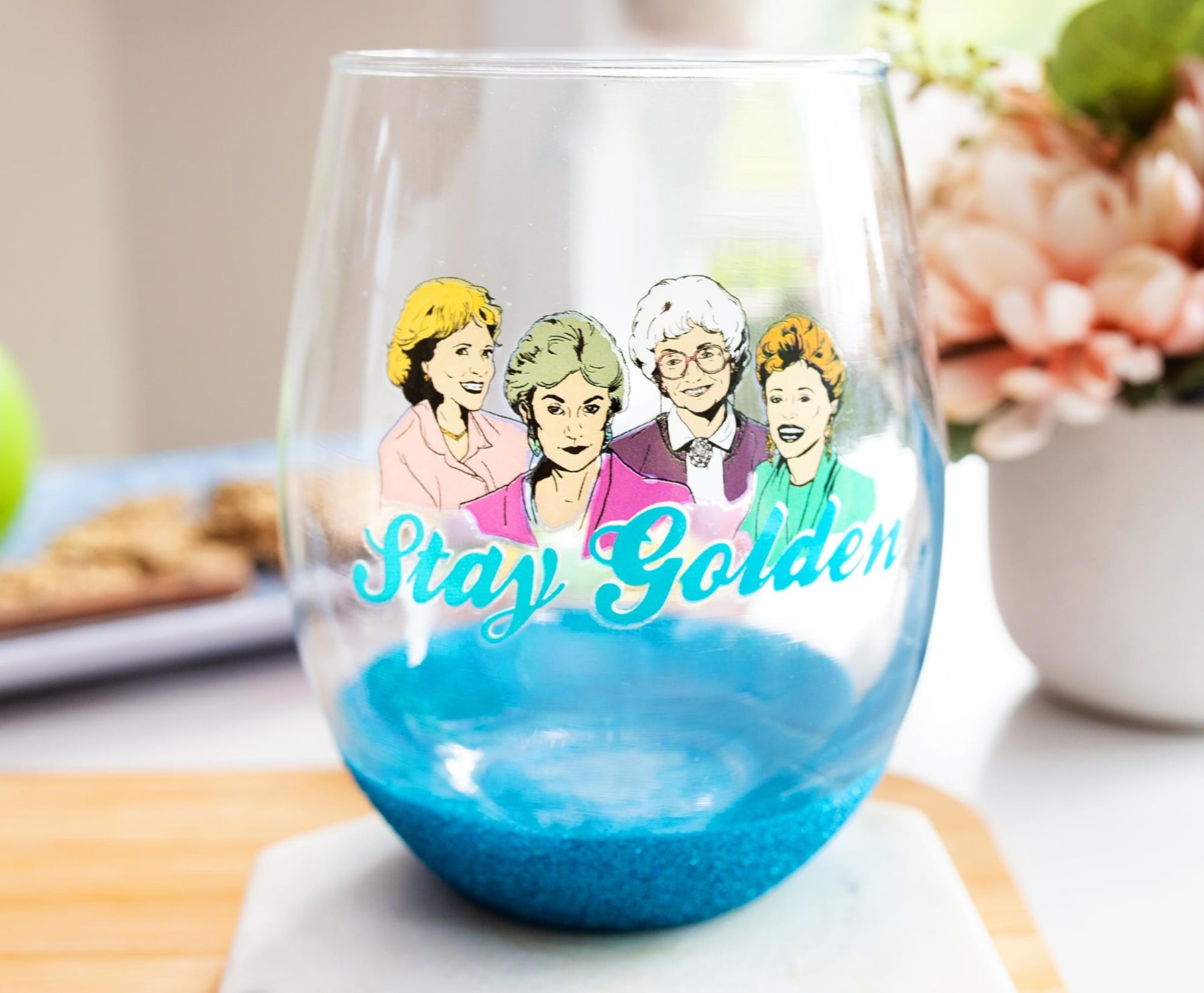 The Golden Girls "Stay Golden" Teardrop Stemless Wine Glass | Holds 20 Ounces