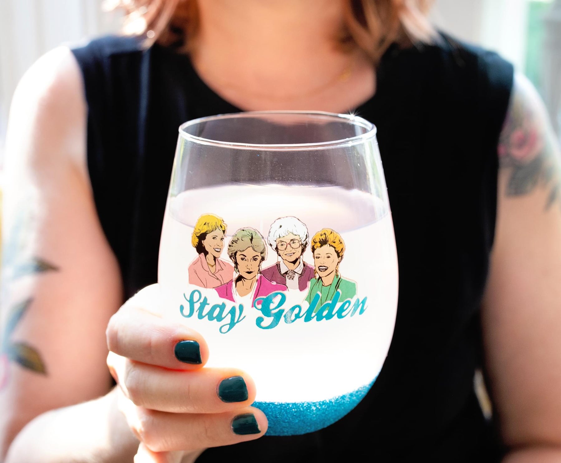 The Golden Girls "Stay Golden" Teardrop Stemless Wine Glass | Holds 20 Ounces