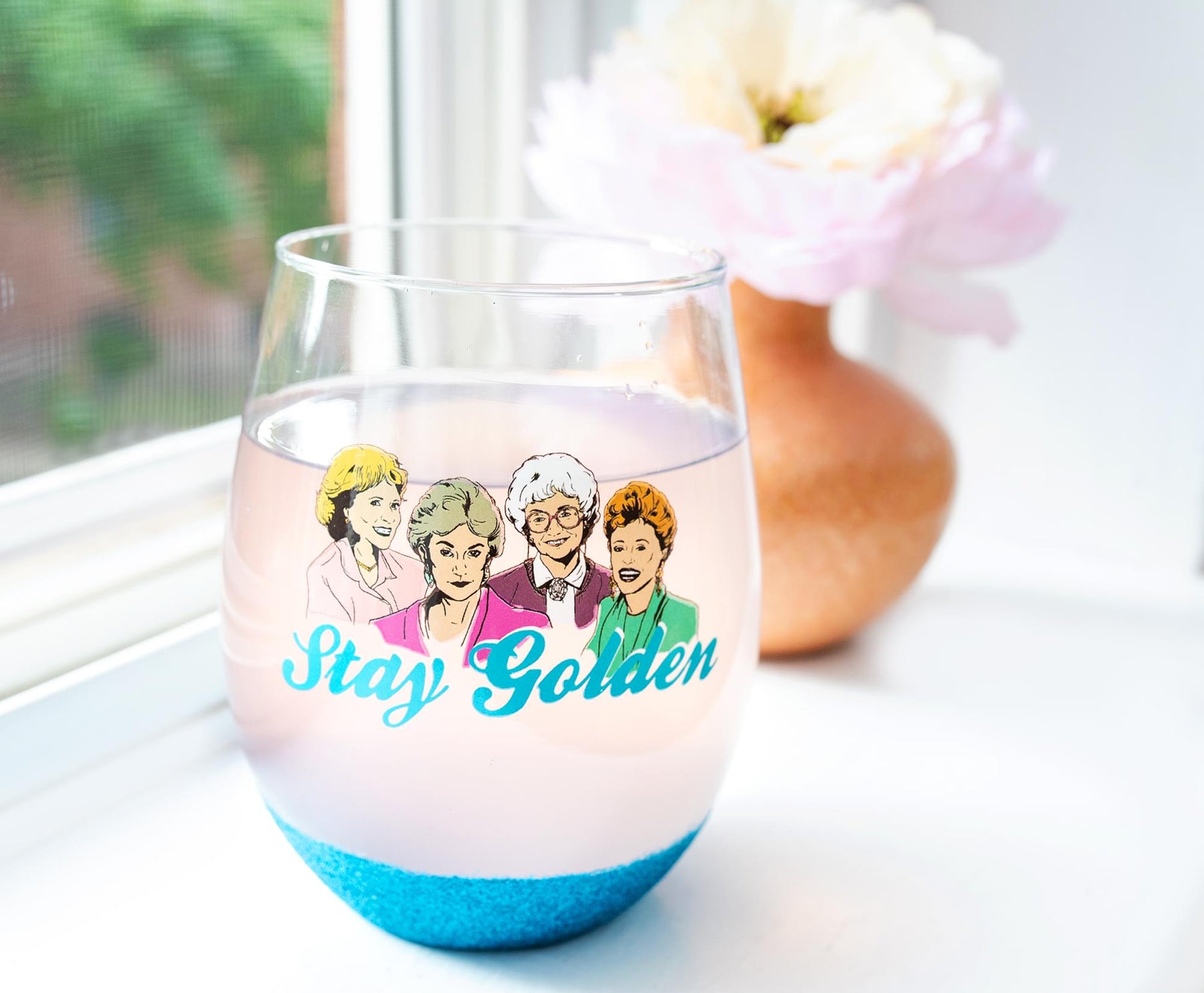 The Golden Girls "Stay Golden" Teardrop Stemless Wine Glass | Holds 20 Ounces