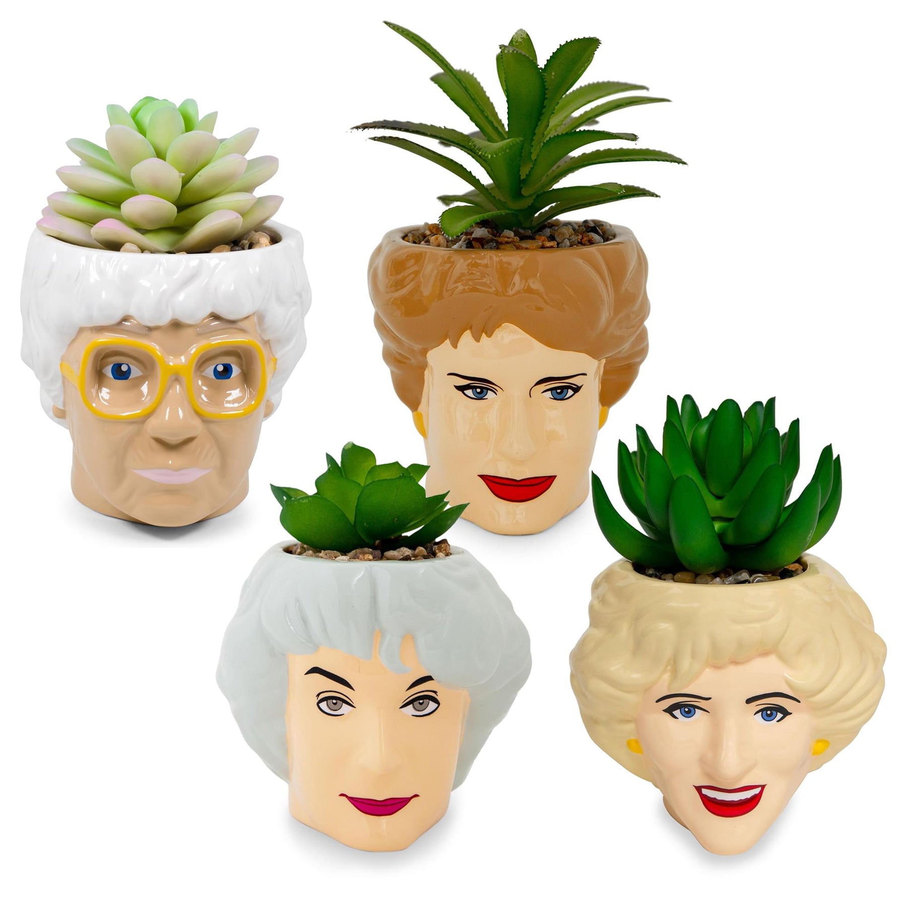 The Golden Girls Face Mini Ceramic Planter With Faux Succulent | Set of 4