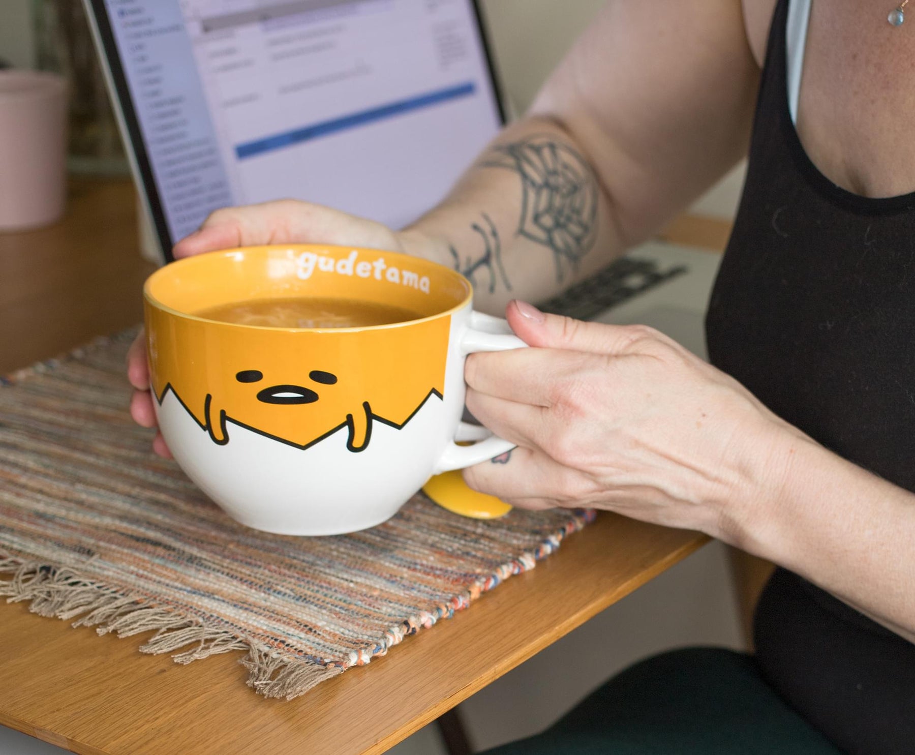 Sanrio Gudetama Ceramic Soup Mug With Spoon | Holds 24 Ounces