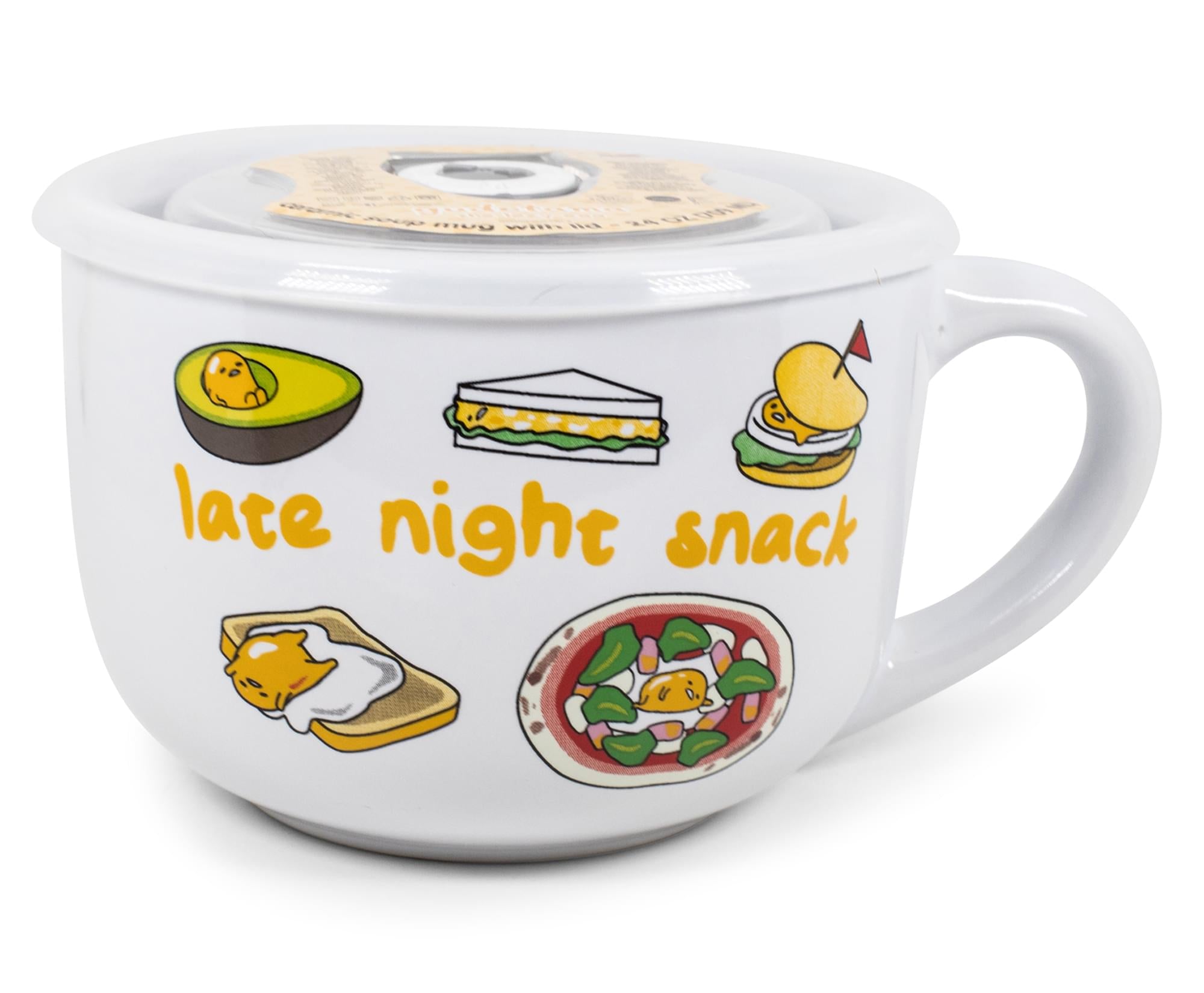 Sanrio Gudetama "Late Night Snack" Ceramic Soup Mug With Vented Lid | 24 Ounces