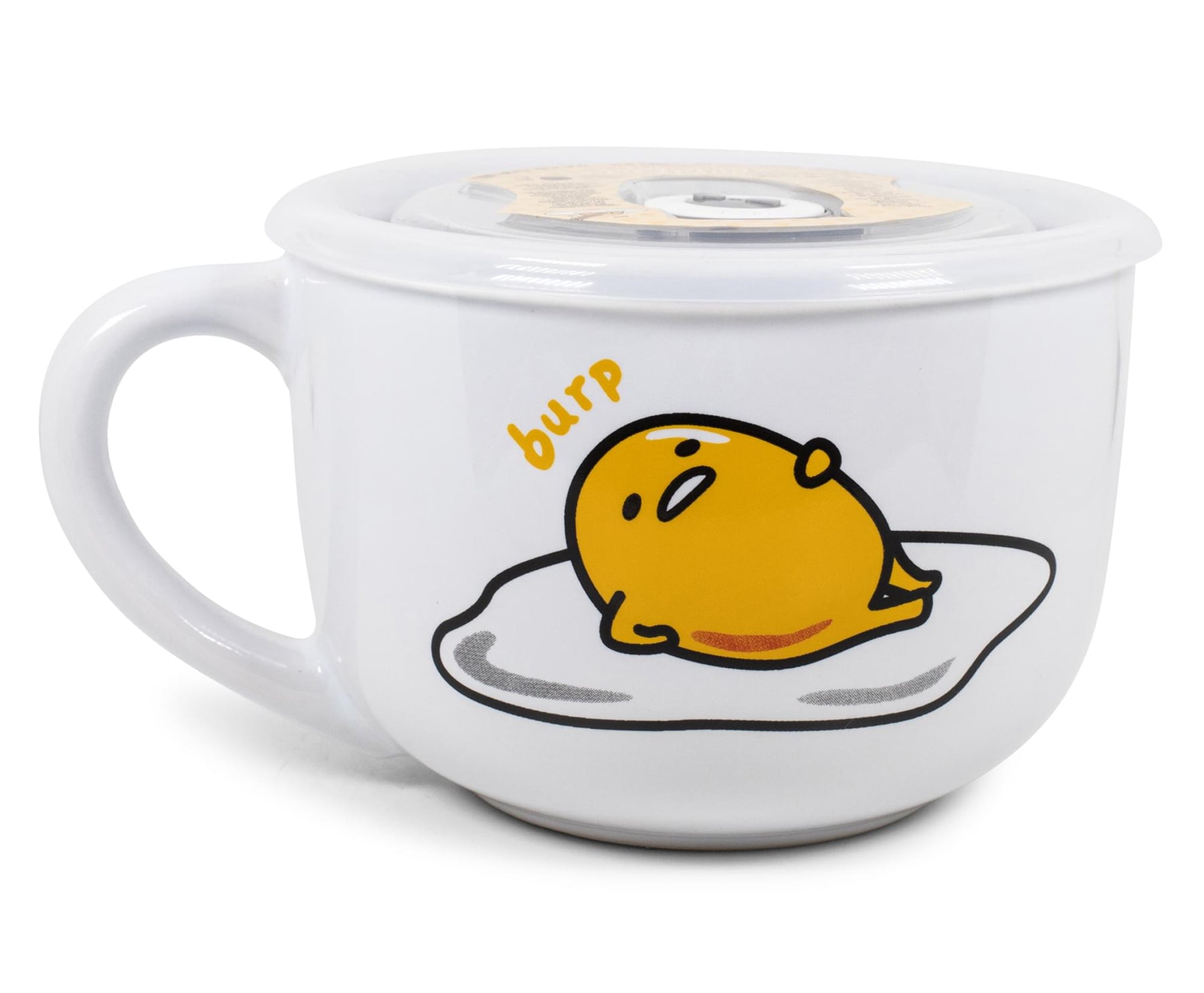 Sanrio Gudetama "Late Night Snack" Ceramic Soup Mug With Vented Lid | 24 Ounces