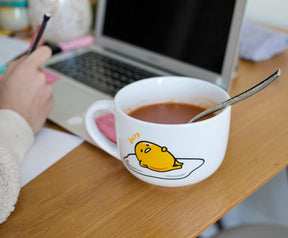 Sanrio Gudetama "Late Night Snack" Ceramic Soup Mug With Vented Lid | 24 Ounces