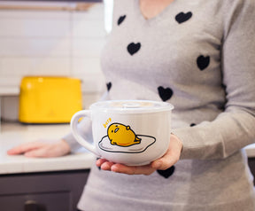 Sanrio Gudetama "Late Night Snack" Ceramic Soup Mug With Vented Lid | 24 Ounces