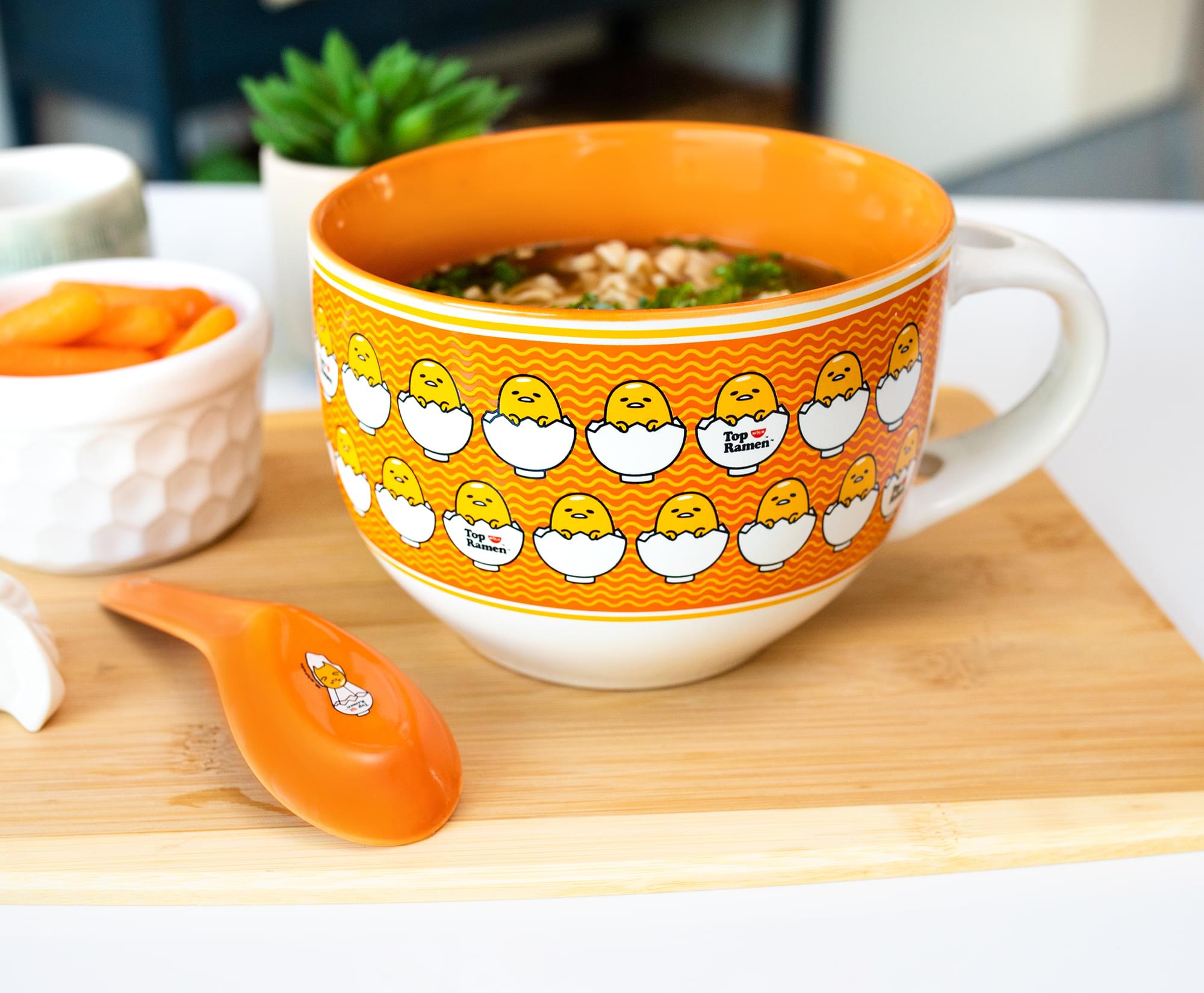 Sanrio Gudetama x Nissin Top Ramen Ceramic Soup Mug with Spoon | Holds 24 Ounces