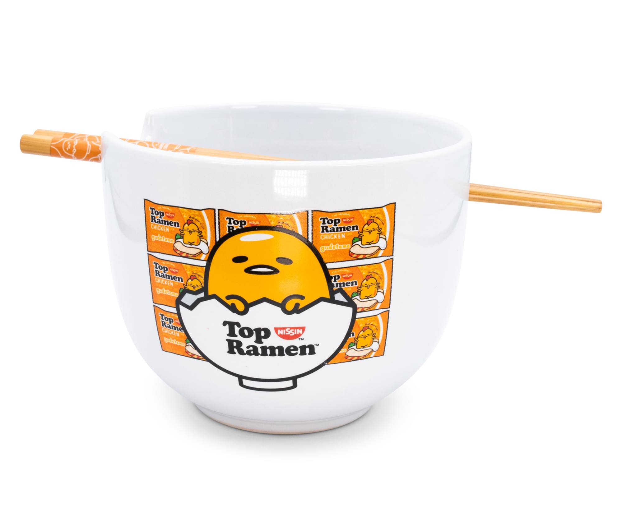Sanrio Gudetama Top Ramen Japanese Dinner Set | 20-Ounce Ramen Bowl, Chopsticks
