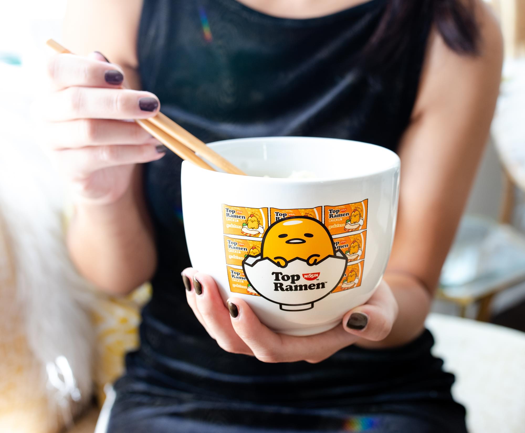 Sanrio Gudetama Top Ramen Japanese Dinner Set | 20-Ounce Ramen Bowl, Chopsticks
